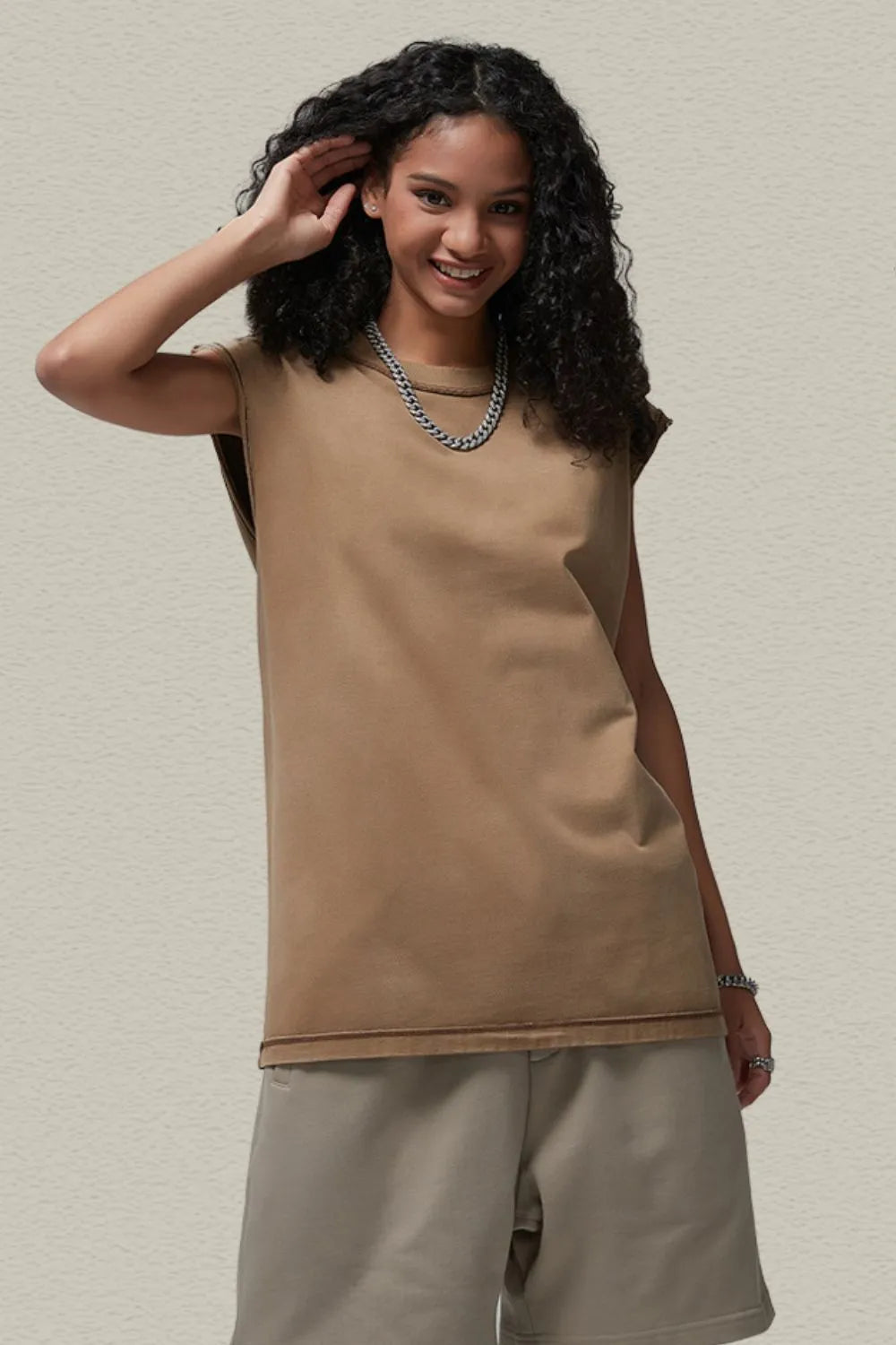 Men's Washed Round Neck Sleeveless Top