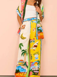 Printed Half Sleeve Shirt and Wide Leg Pants Set