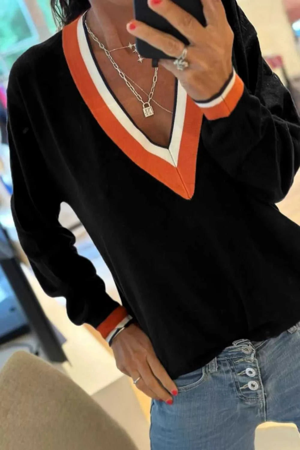 Contrast Striped Trim V Neck Varsity Sweater 100100612832963 39 Affordable Fashion Under $100 Jerry's Apparel 