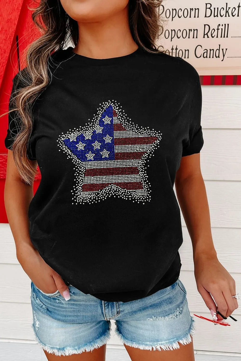 Star Round Neck Short Sleeve T-Shirt