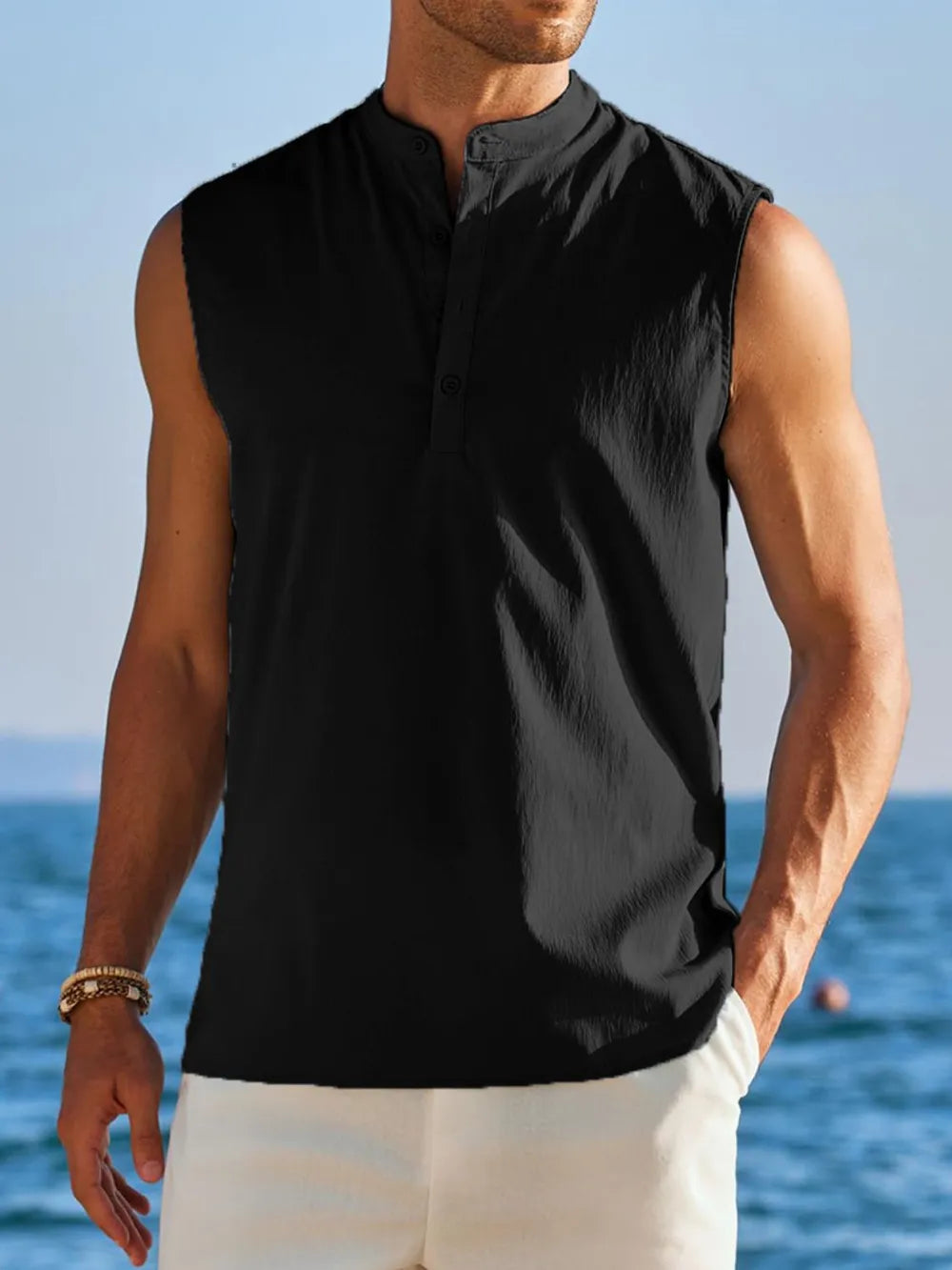 Men's Full Size Button Detail Tank Plus Size