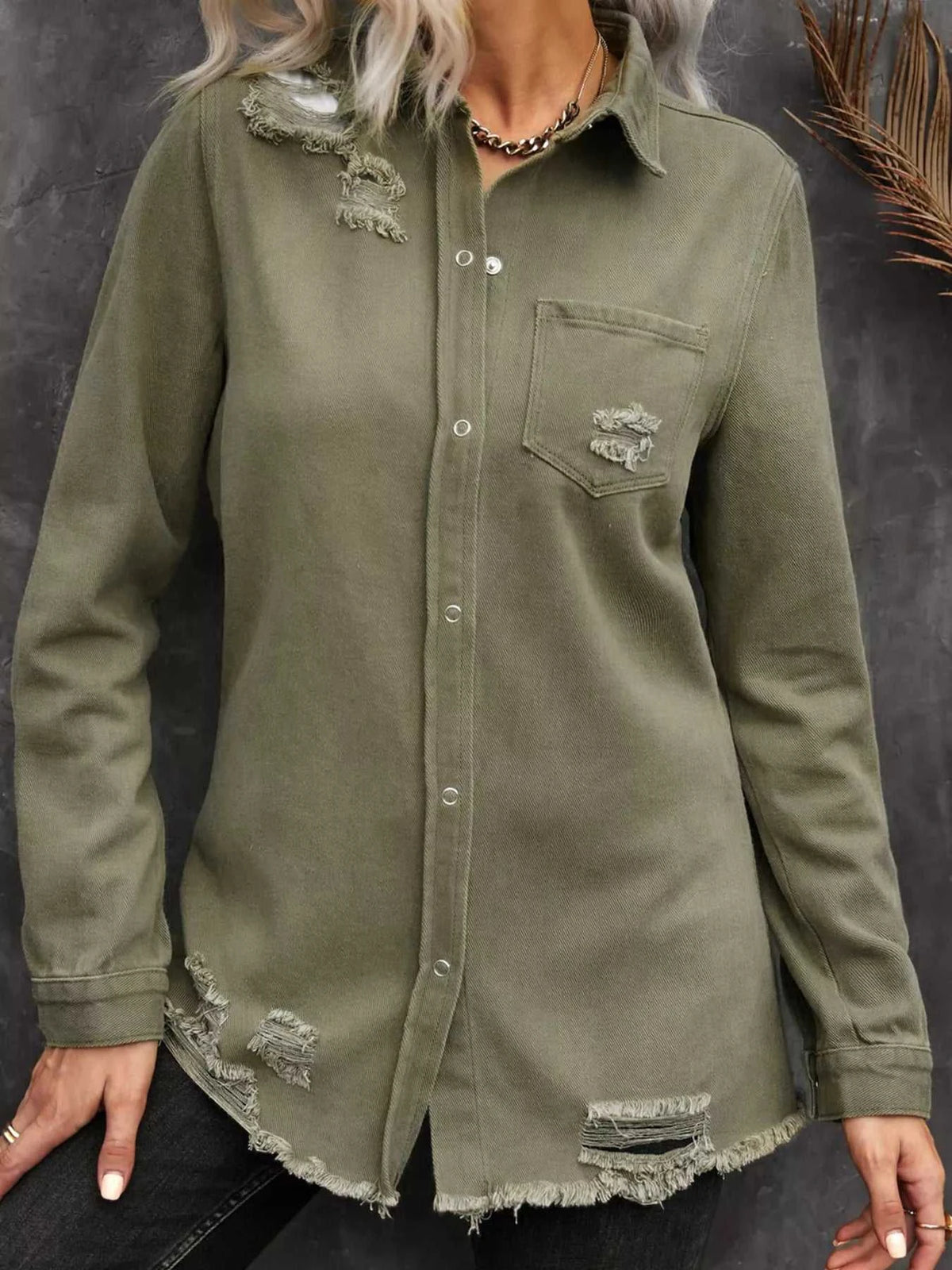 Raw Hem Distressed Denim Shirt Jacket 100100188472813 74 Affordable Fashion Under $100 Jerry's Apparel 