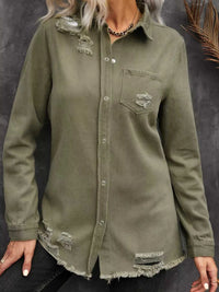 Raw Hem Distressed Denim Shirt Jacket 100100188472813 74 Affordable Fashion Under $100 Jerry's Apparel 