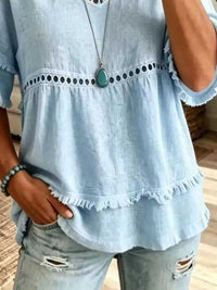 Eyelet V-Neck Frayed Edge T-Shirt 101001102955340 33 Affordable Fashion Under $100 Jerry's Apparel 