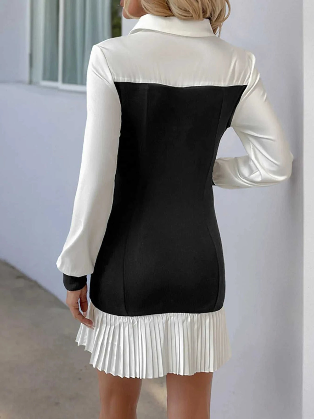 Two Tone Pleated Long Sleeve Shirt Dress 100100148090302 48 Affordable Fashion Under $100 Jerry's Apparel 