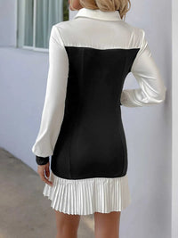 Two Tone Pleated Long Sleeve Shirt Dress 100100148090302 48 Affordable Fashion Under $100 Jerry's Apparel 