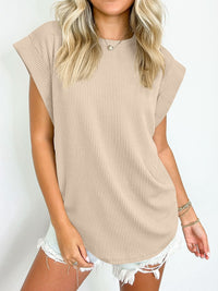 Lovelet Textured Round Neck Cap Sleeve Blouse