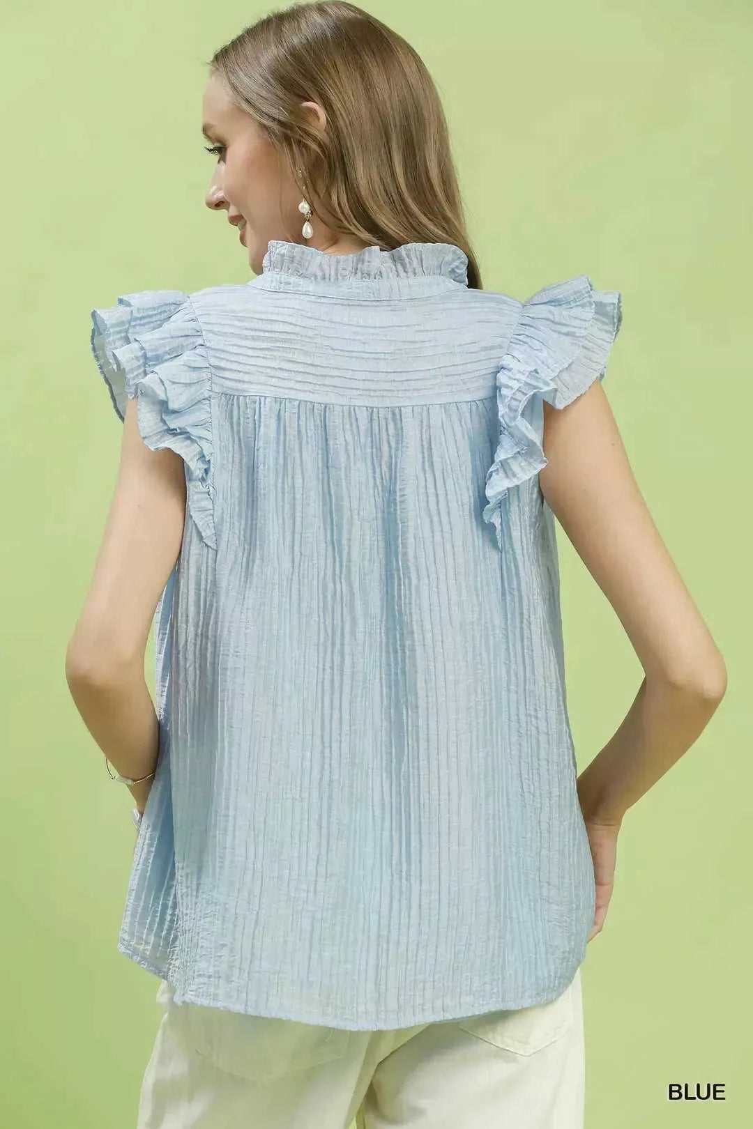 Umgee Textured Ruffle Sleeve Split V Neck Top 100100351651001 51 Affordable Fashion Under $100 Jerry's Apparel 
