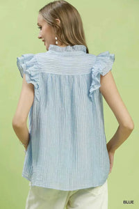 Umgee Textured Ruffle Sleeve Split V Neck Top 100100351651001 51 Affordable Fashion Under $100 Jerry's Apparel 