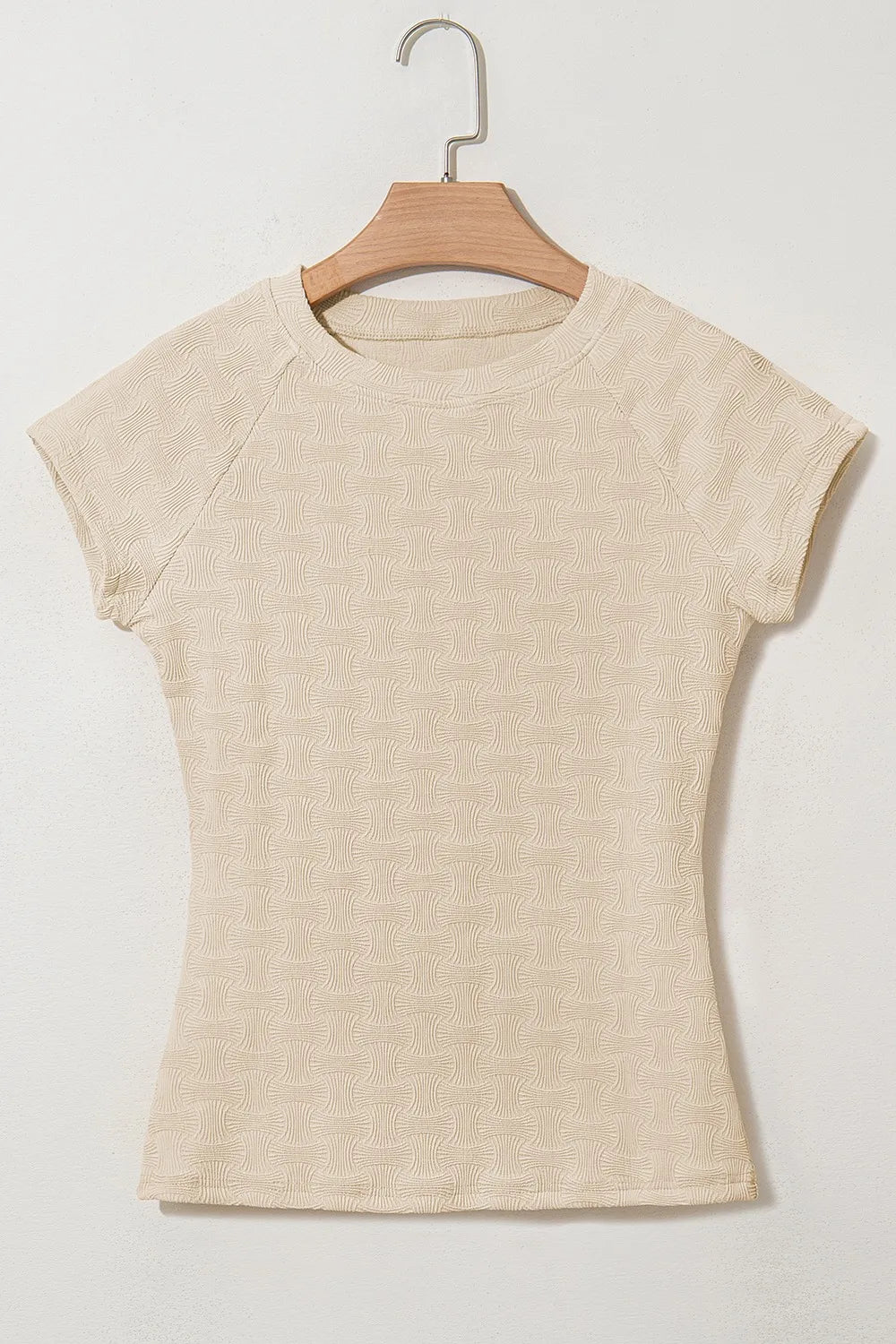 Textured Crew Neck Cap Sleeve Slim T Shirt