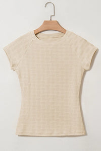 Textured Crew Neck Cap Sleeve Slim T Shirt