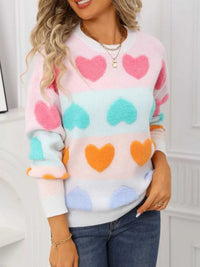 Valentine's Day Heart Pattern Fuzzy Knit Sweater 100100216252554 50 Gifts for Her Jerry's Apparel 