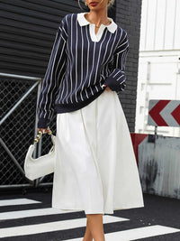 Stripe Contrast Collar Long Sleeve Knit Top 100100552981429 50 Affordable Fashion Under $100 Jerry's Apparel 