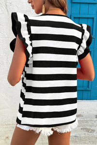 Ruffle Sleeve Striped T-Shirt