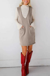Lovelet Pocketed V-Neck Mini Sweater Overall Dress 100100741662145 42 Affordable Fashion Under $100 Jerry's Apparel 