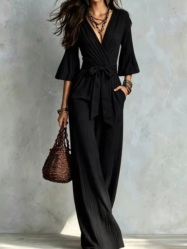 Pleated Wide-Leg Jumpsuit with Tie-Waist 101001893266329 52 Affordable Fashion Under $100 Jerry's Apparel 