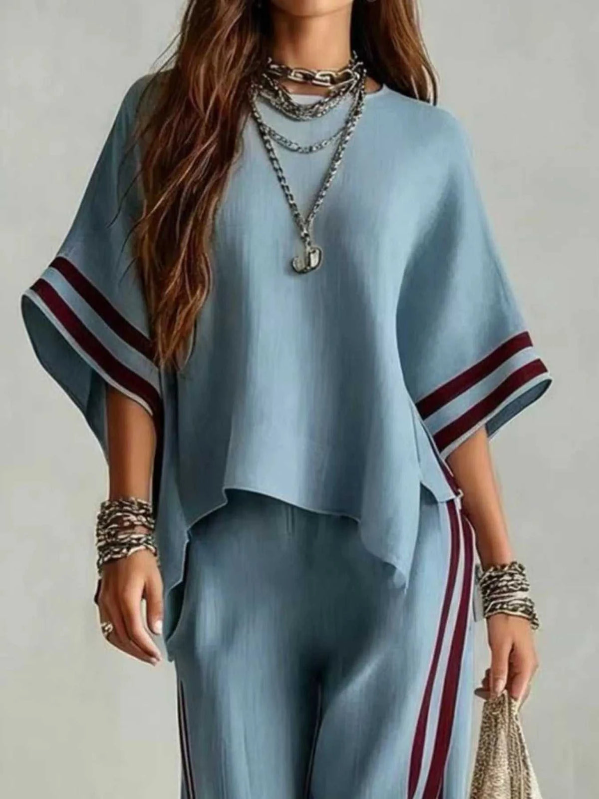 Full Size Striped 3/4 Sleeve Top and Pants Set Plus Size 100100536738570 39 Affordable Fashion Under $100 Jerry's Apparel 