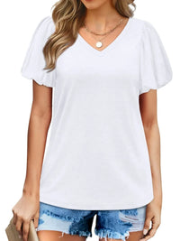 V-Neck Puff Sleeve Casual T-Shirt