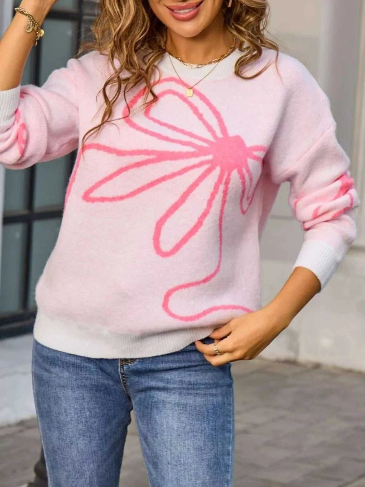 Floral Crew Neck Long Sleeve Sweater 100100448396128 47 Affordable Fashion Under $100 Jerry's Apparel 
