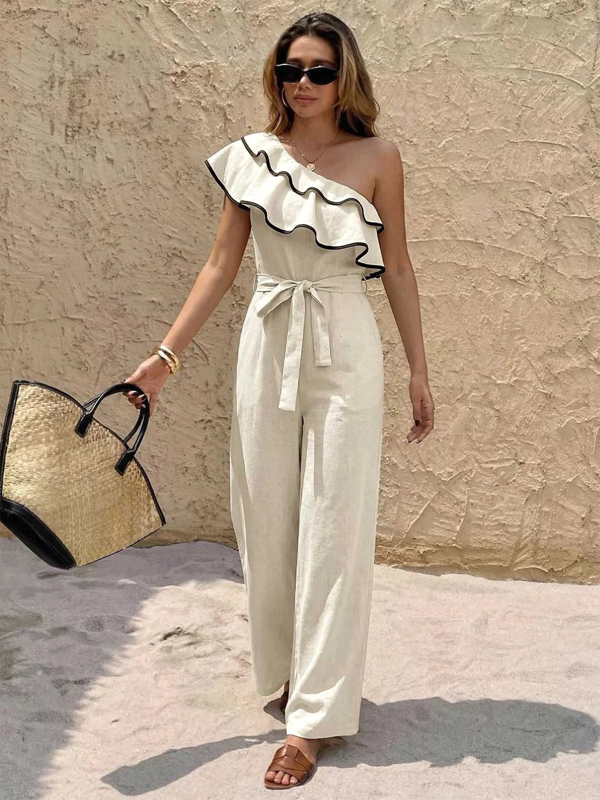Ruffle One-Shoulder Wide Leg Jumpsuit 100100703693964 42 Affordable Fashion Under $100 Jerry's Apparel 