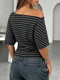 One Shoulder Striped Dolman Sleeve T-Shirt 100100582447121 35 Affordable Fashion Under $100 Jerry's Apparel 