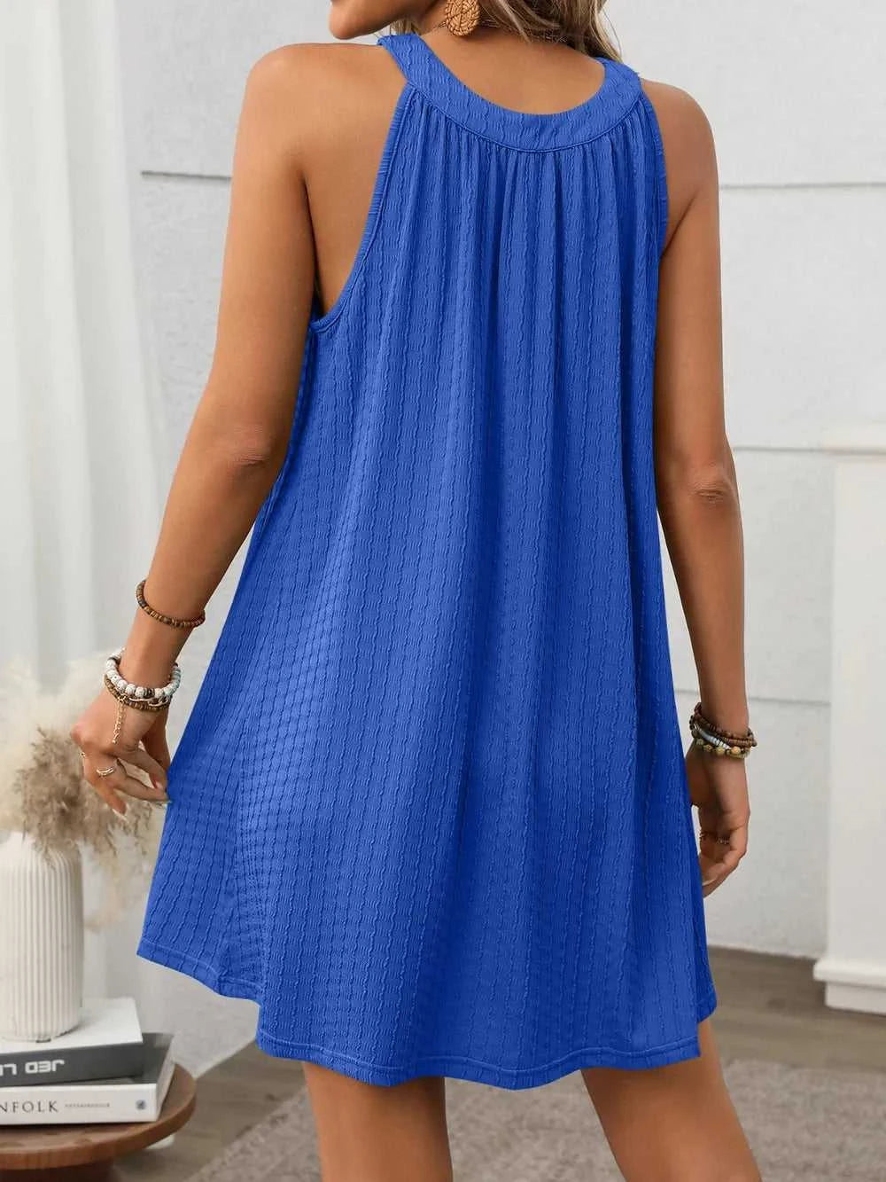 Textured Grecian Neck Mini Dress 100100516101866 24 Affordable Fashion Under $100 Jerry's Apparel 