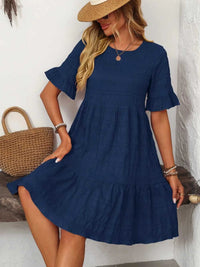 Mandy Ruffled Ruched Round Neck Half Sleeve Dress 100100796041903 25 Affordable Fashion Under $100 Jerry's Apparel 