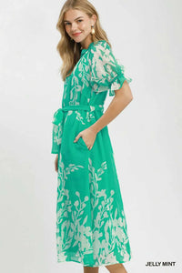 Umgee Floral Print Tie Waist Midi Dress with Side Pockets 100100669561780 66 Affordable Fashion Under $100 Jerry's Apparel 