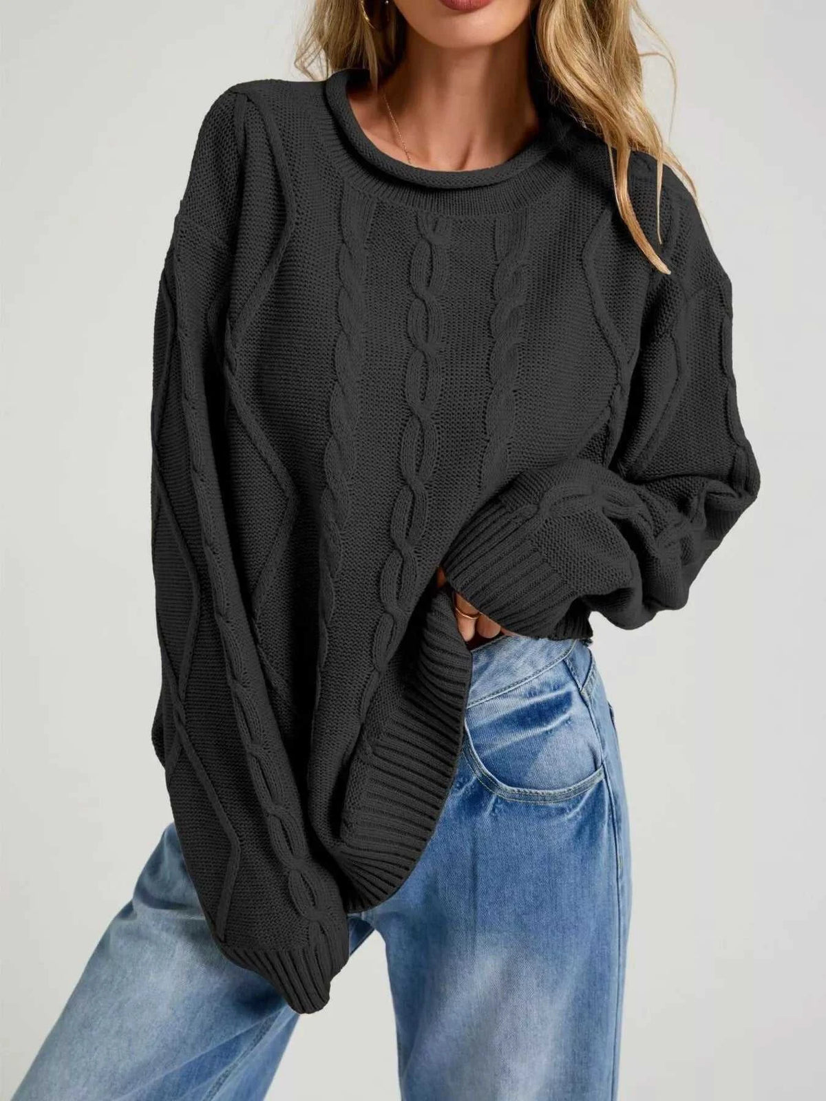 Cable Knit Ribbed Hem Sweater 100100212875190 49 Affordable Fashion Under $100 Jerry's Apparel 