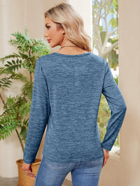 Buttoned Round Neck  Long Sleeve T-Shirt