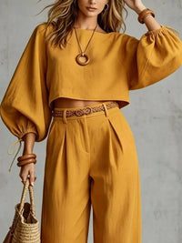 Balloon Sleeve Crop Top and Wide-Leg Pants Set 101001530012684 71 Affordable Fashion Under $100 Jerry's Apparel 