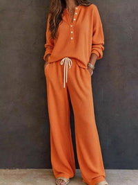 Waffle Knit Button Detail Top and Pants Set 101001629020741 57 Gifts for Her Jerry's Apparel 