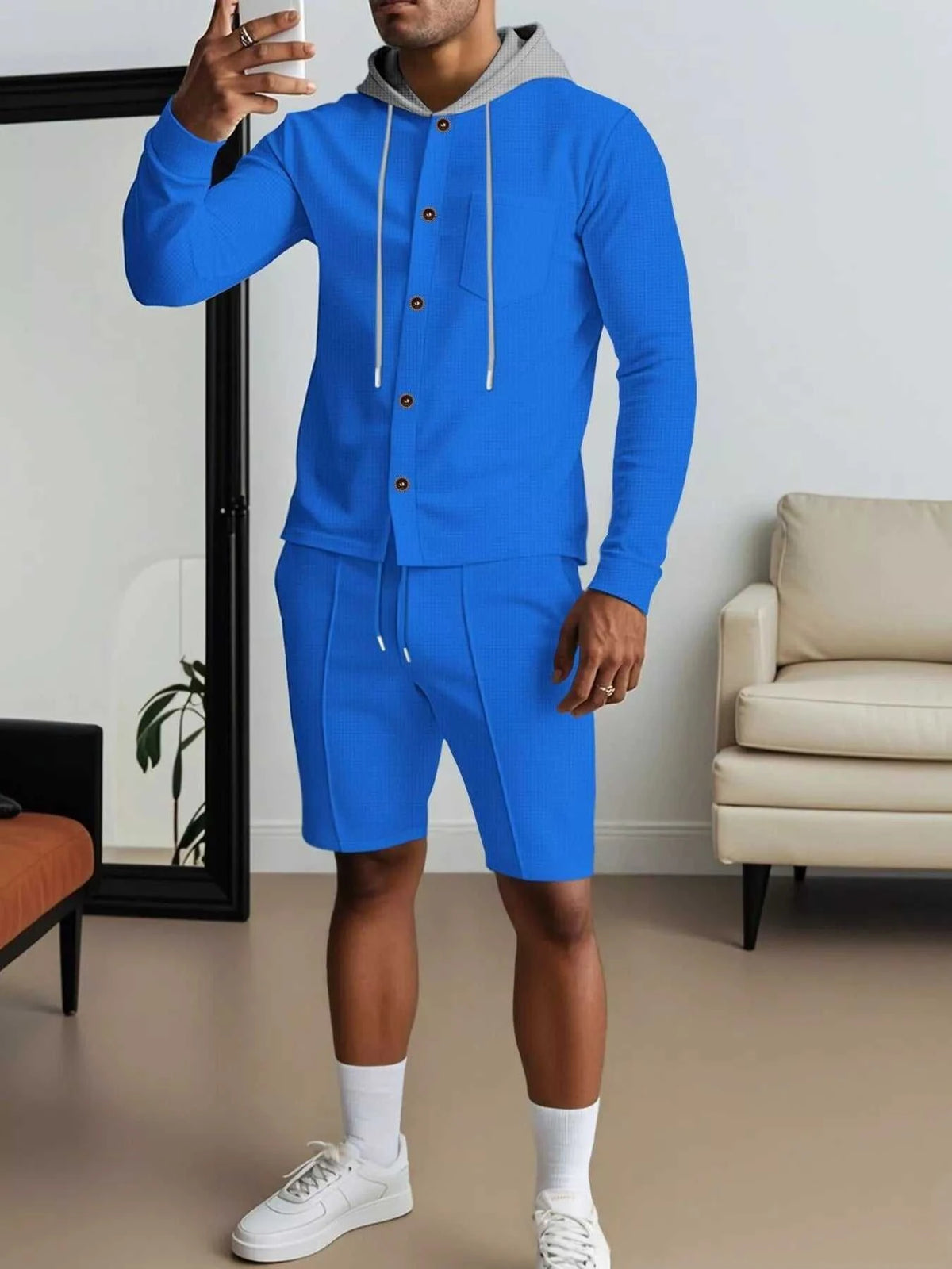 Men's Full Size Casual Hooded Button-Up Top and Shorts Set Plus Size 100400355175188 41 Affordable Fashion Under $100 Jerry's Apparel 