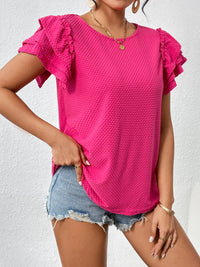 Round Neck Ruffle Sleeve T-Shirt