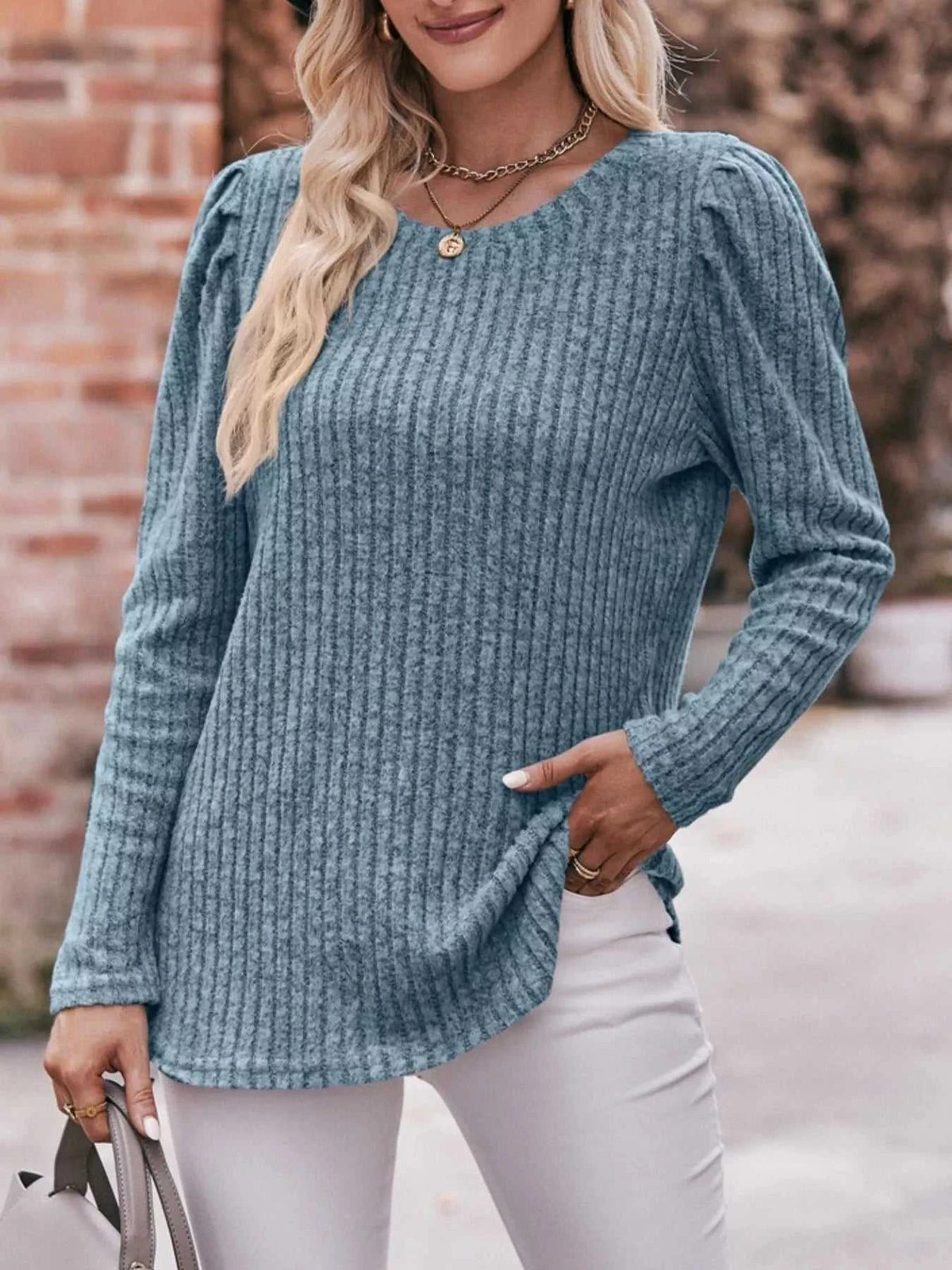 Ribbed Knit Puff Sleeve T-Shirt 100100962471478 28 Affordable Fashion Under $100 Jerry's Apparel 