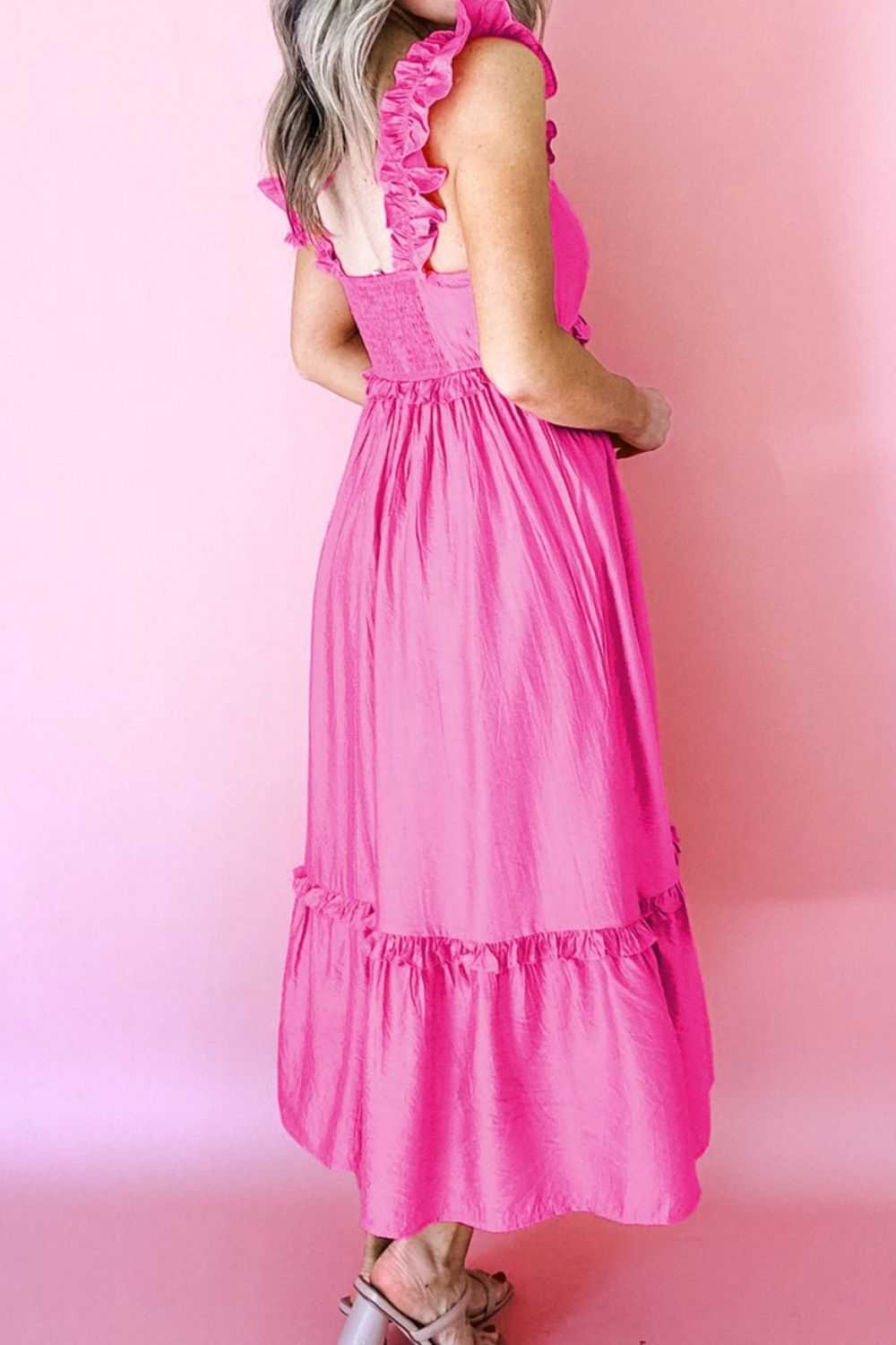 Solid Color Ruffle Trim High Waist Sleeveless Maxi Dress 100100088875266 51 Gifts for Her Jerry's Apparel 