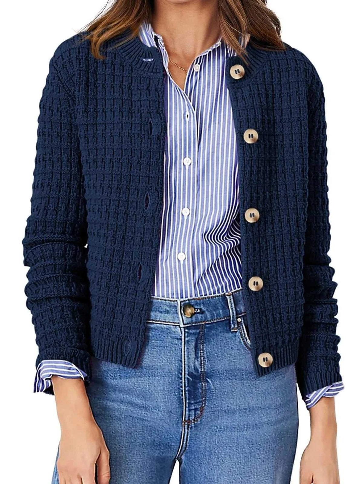 Textured Knit Button-Front Cardigan 100100626365347 44 Affordable Fashion Under $100 Jerry's Apparel 