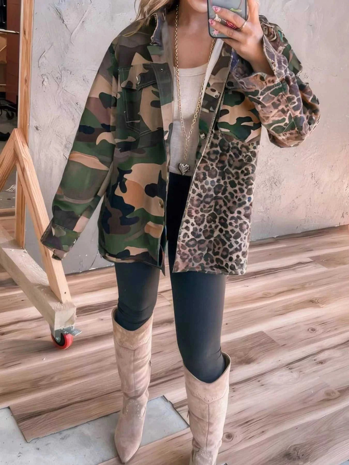 Camouflage Leopard Print Mixed Pattern Oversized Jacket 100100061921936 66 Affordable Fashion Under $100 Jerry's Apparel 