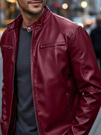 Men's Full Size Faux Leather Bomber Jacket with Zipper Pockets Plus Size 100400798610122 70 Affordable Fashion Under $100 Jerry's Apparel 