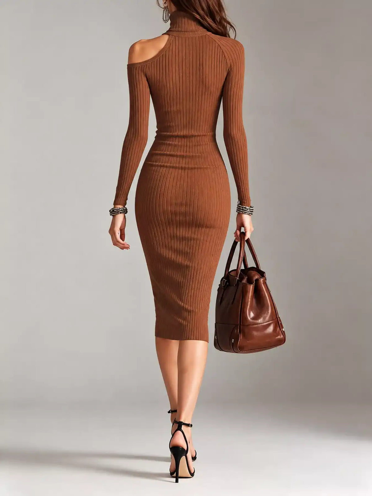 Cold-Shoulder Turtleneck Ribbed Knit Dress 101002903850949 34 Affordable Fashion Under $100 Jerry's Apparel 