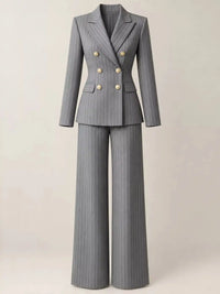 Double-Breasted Pinstripe Blazer and Wide-Leg Pants Set 101001905010997 103 Gifts for Her Jerry's Apparel 