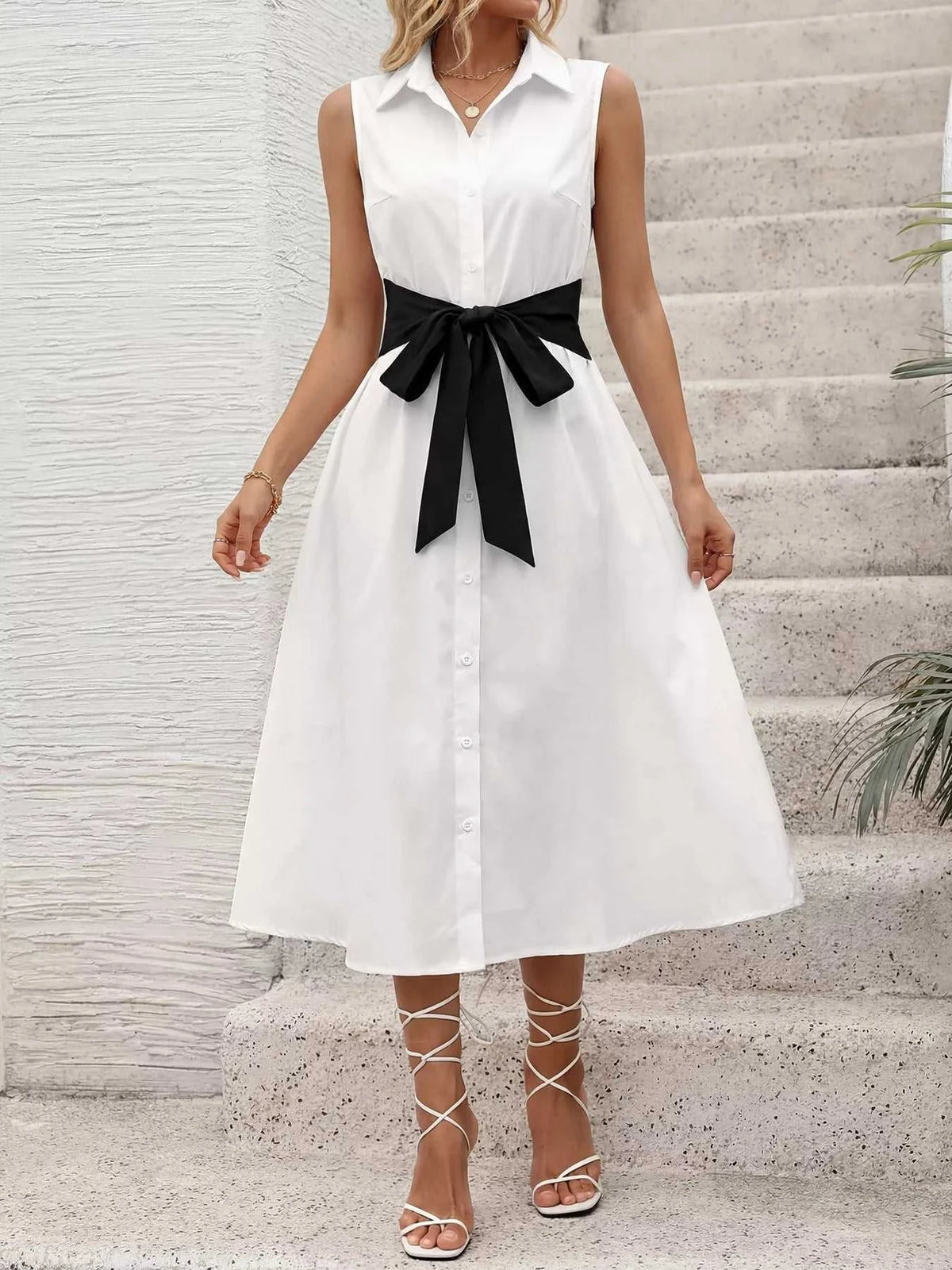 Contrast Bow Sleeveless Shirt Dress 100100661884564 41 Affordable Fashion Under $100 Jerry's Apparel 