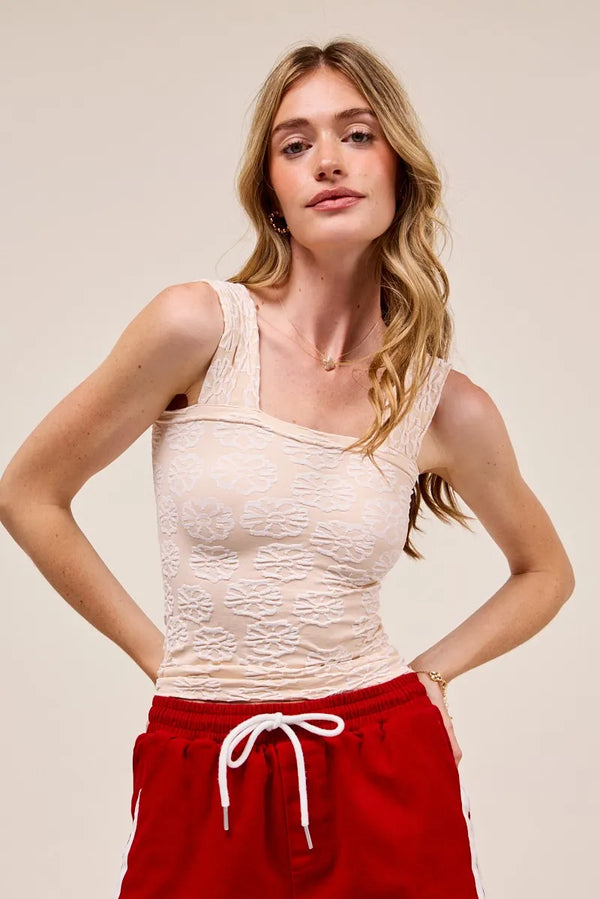 SO ME Two Tone Floral Seamless Tank Top