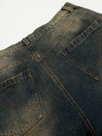 Men's Washed High-Waist Baggy Denim Shorts