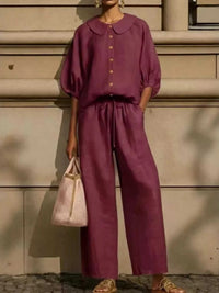 Full Size Button Down Half Sleeve Top and Pants Set Plus Size 100100768465196 46 Affordable Fashion Under $100 Jerry's Apparel 