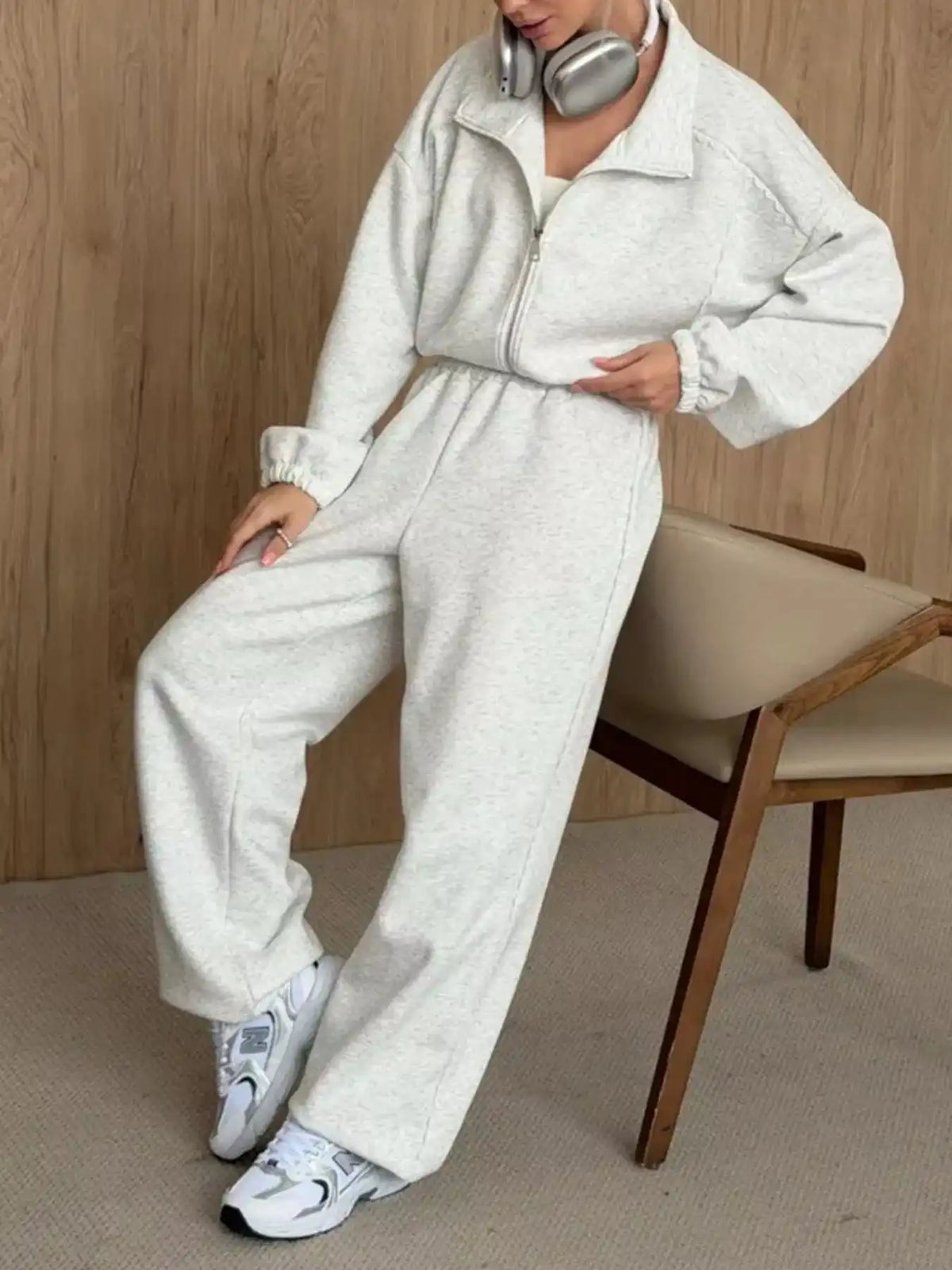 Zip-Up Jacket and Wide-Leg Pants Set 100100070627217 107 Comfortable Weekend Sets Jerry's Apparel 