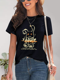 Rabbit Graphic Round Neck Short Sleeve T-Shirt