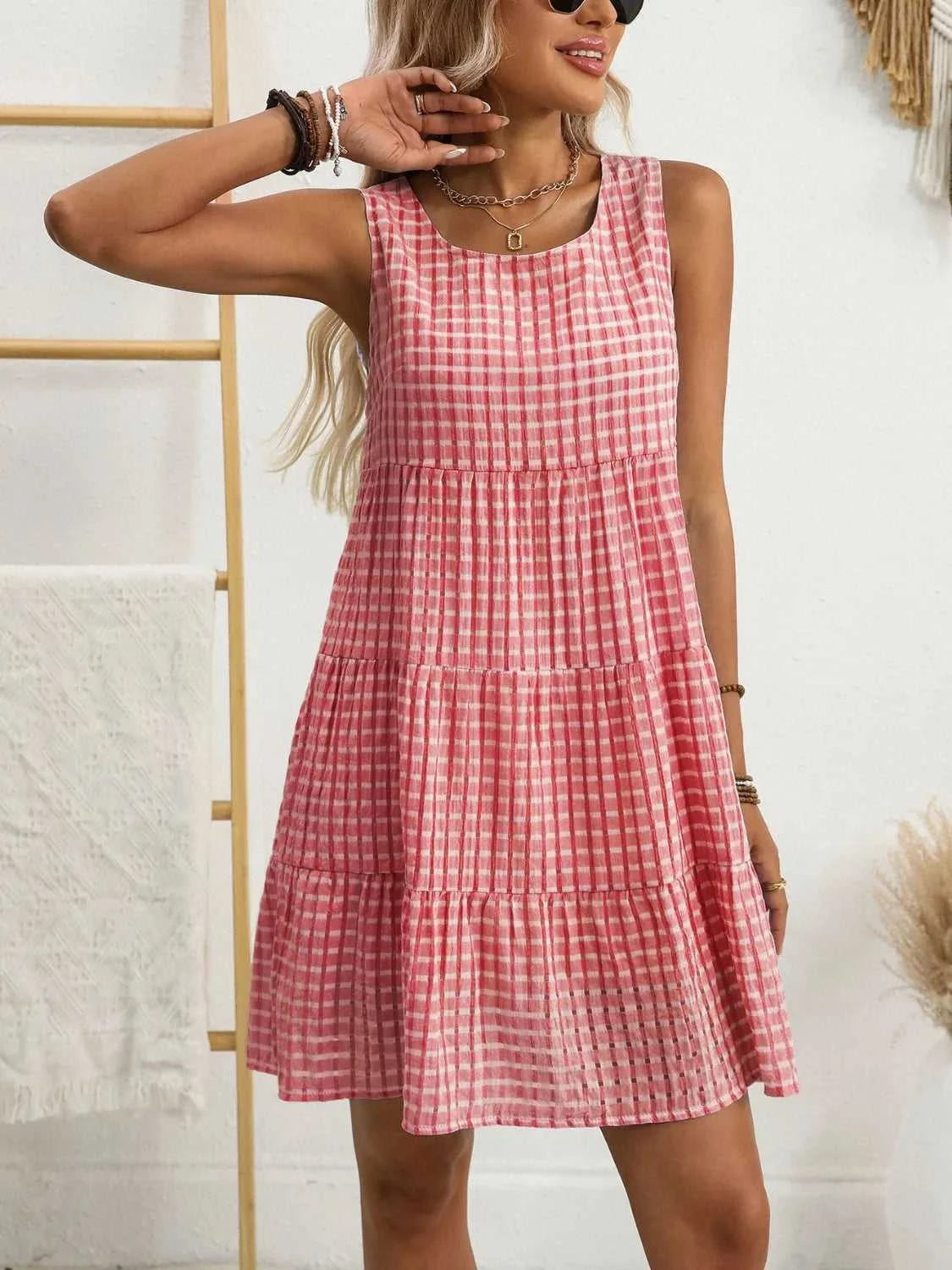 Plaid Round Neck Sleeveless Mini Dress 100100093541083 32 Affordable Fashion Under $100 Jerry's Apparel 