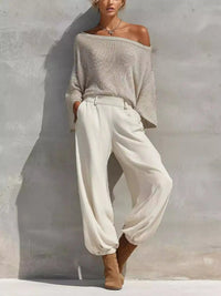 One-Shoulder Knit Top and High-Waisted Pants Set 101001302987869 58 Women's Pants Set Gifts for Her Jerry's Apparel 