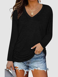 Ruched V-Neck Long Sleeve T-Shirt